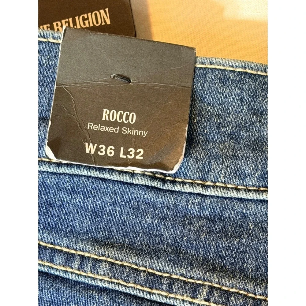 True Religion Rocco Relaxed Skinny Jeans Medium Blizzard Wash 700117 Mens 36x32